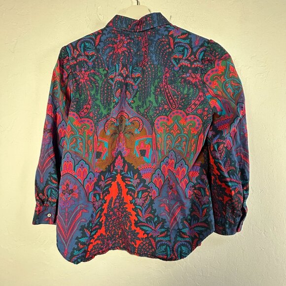 J.Crew Womens Paisley Button-Up Shirt 12 Multicolor Cotton Puff Sleeve Blouse - Picture 2 of 7
